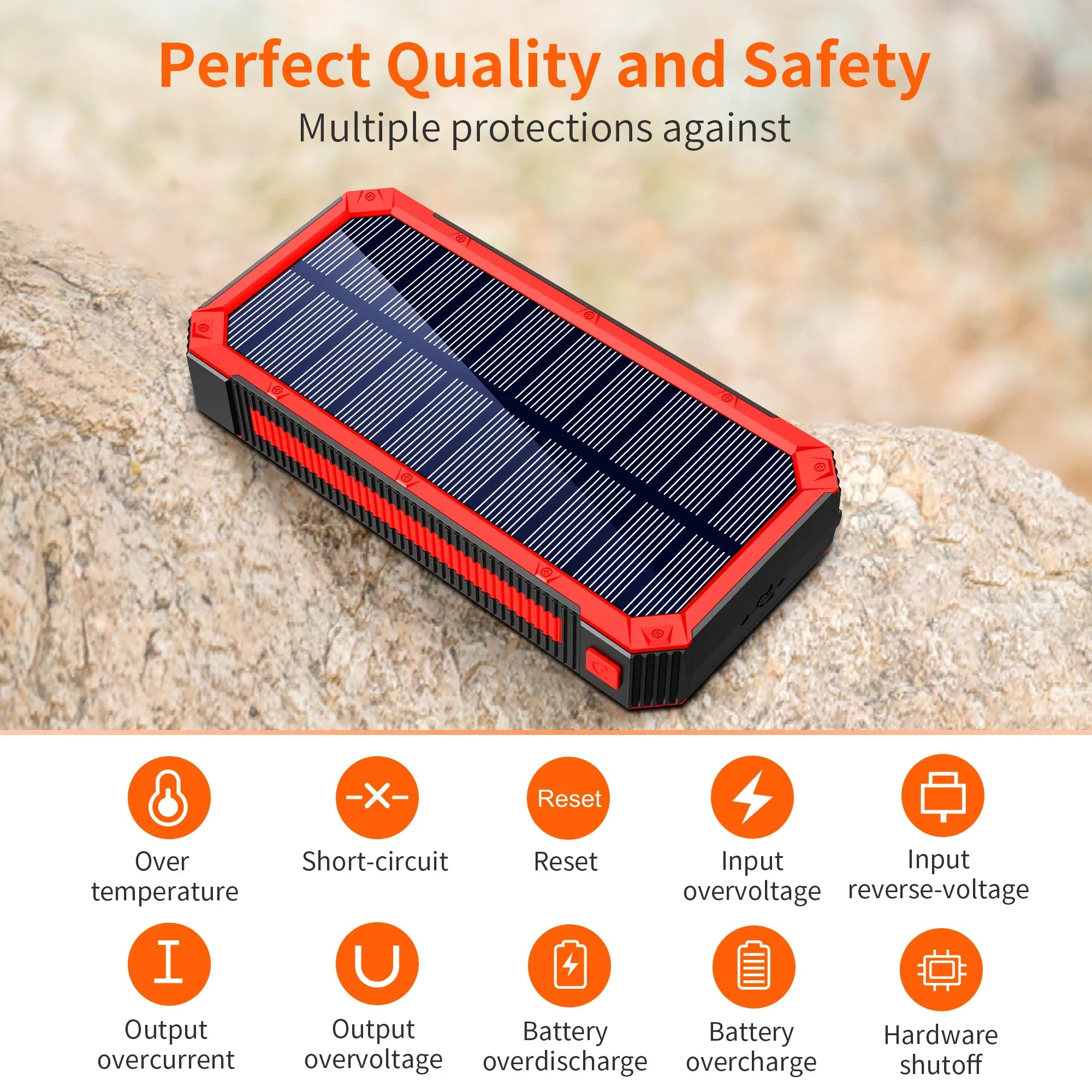 Portable Solar Power Bank 30000mAh, Wireless Solar Charger External Backup Battery, 3 Fast Charger Output Ports & 4  Flashlight