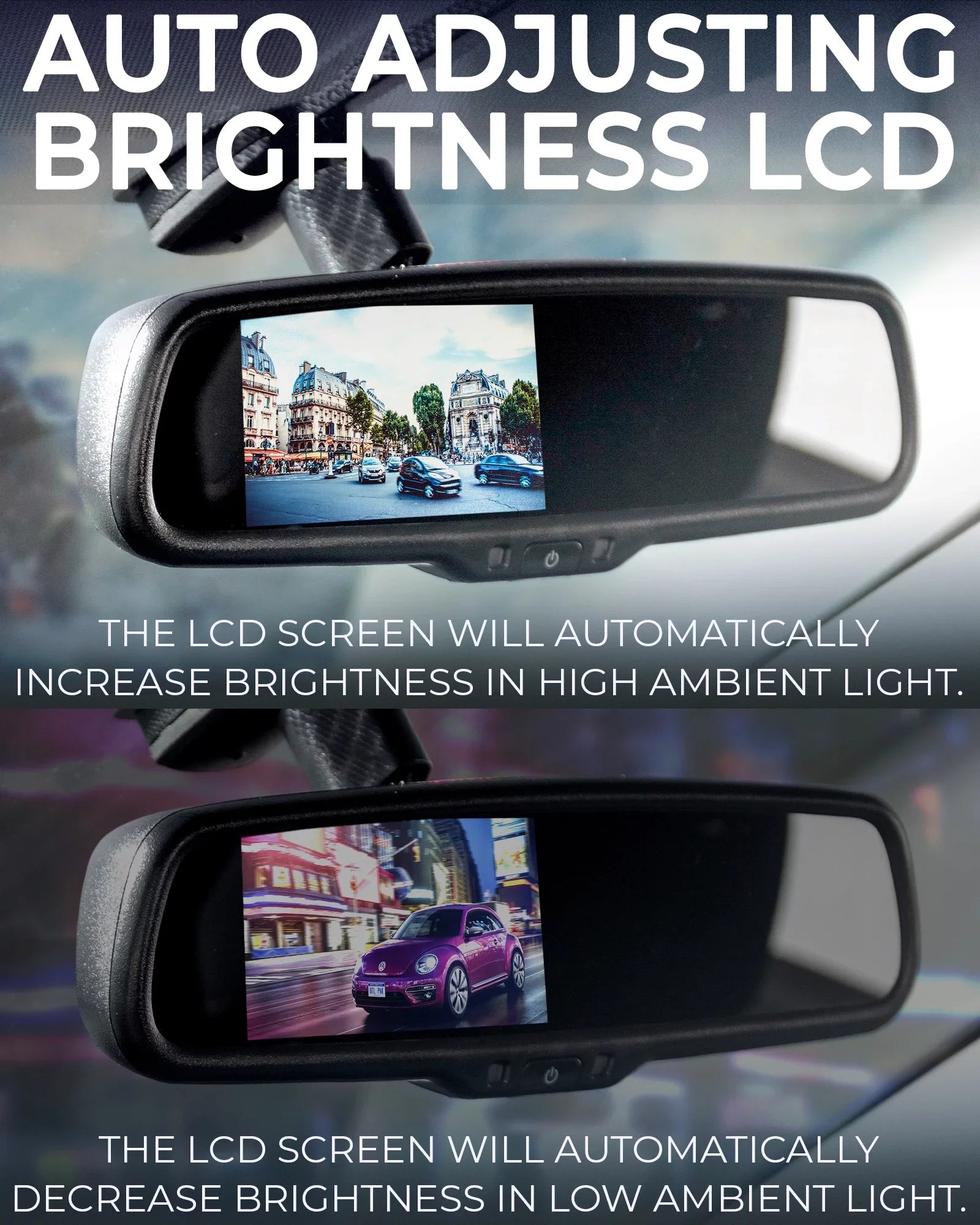 Master Tailgaters Universal Frameless Rear View Mirror with 7"  Display, 4 Video Inputs & Enhanced Visibility