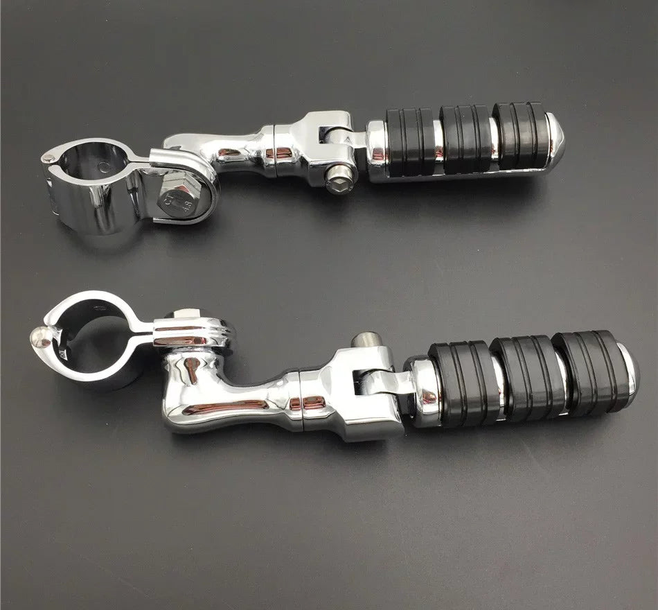 '- Chrome Regular Footrest Foot Pegs with 1 1/4" Short Angled Adjustable Clamps For Harley Davidson Sportster 883  1200/Triumph Rocket/Kawasaki Vulcan