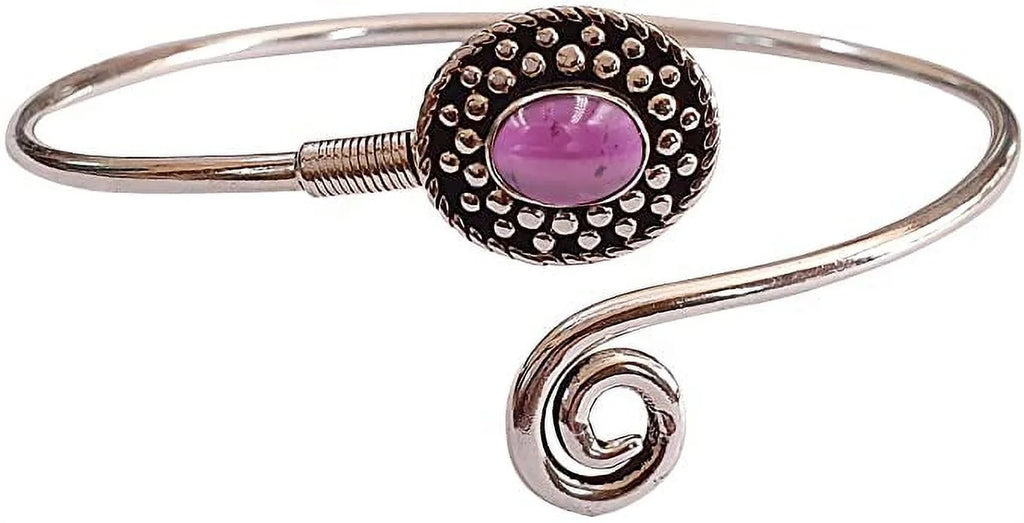 Handmade Cuff Bracelet For Women, Bohemian Tribal Design Silver Plated Natural Real Red Garnet Gemstone Modern Designer Fashion Bracelet, Party Boho Jewelry