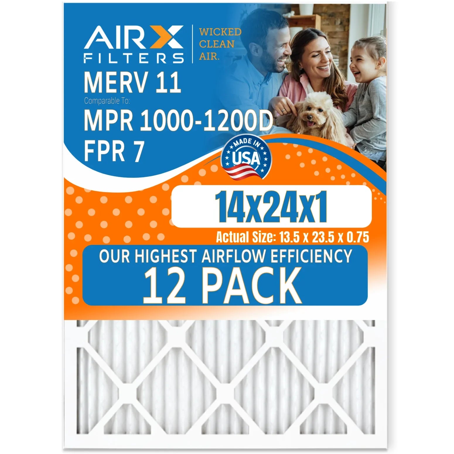 14x24x1 Air Filter  11 Rating, 12 Pack of Furnace Filters Comparable to  1000,  1200,  7, High Efficiency 12 Pack of Furnace Filters Made in  by     .