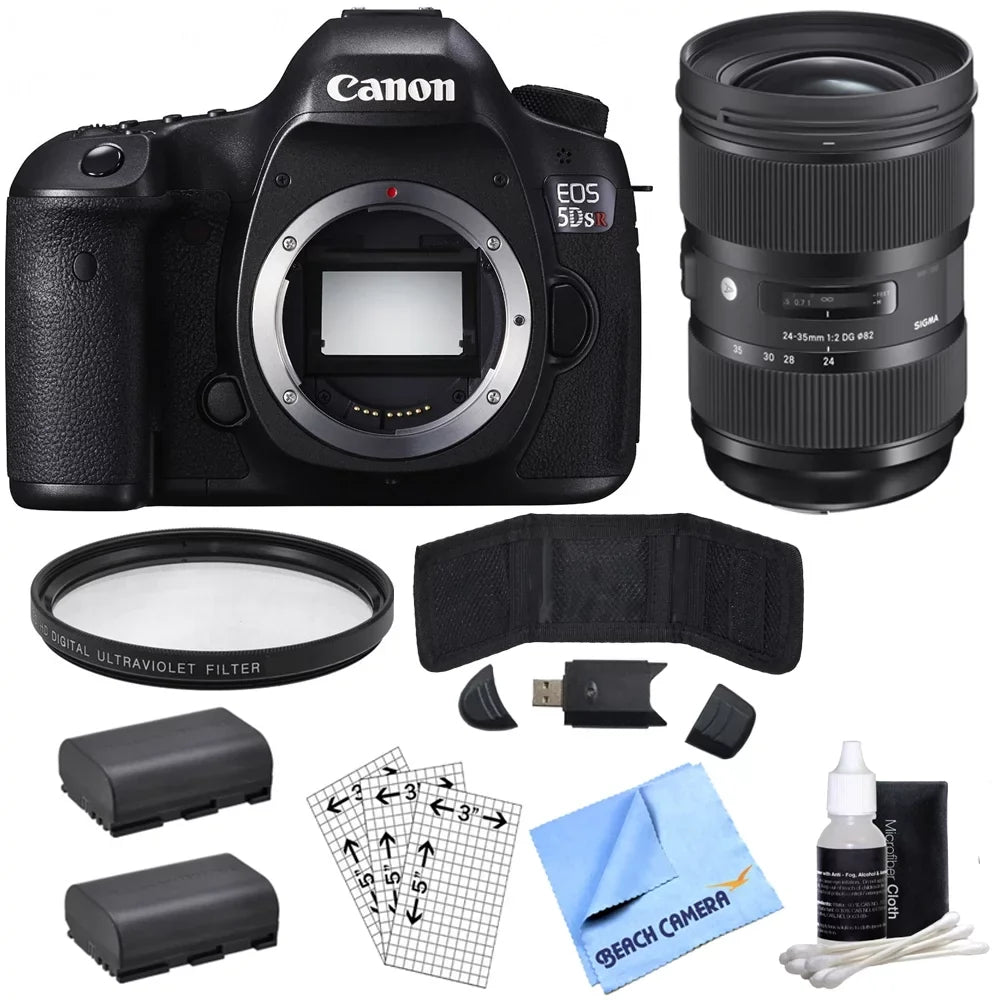 Canon  5DS  50.6MP Digital  Camera (Body Only) with Lens Power Bundle, Includes, Sigma 24-35mm Standard-Zoom Lens, Multicoated  Protective Filter & 2x - Batteries