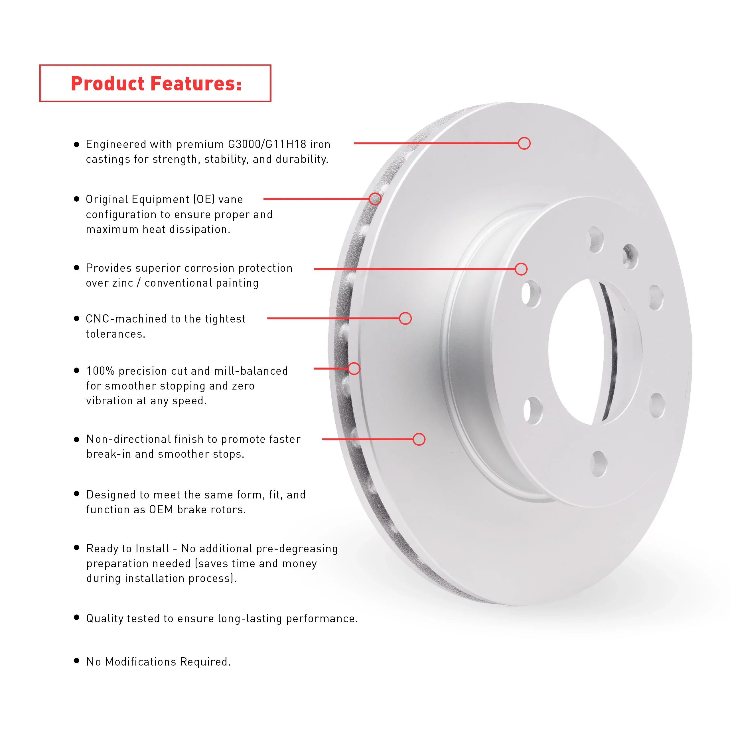 Dynamic Friction Company Front Geospec Brake Rotors with 3000 Series Ceramic Brake Pads includes Hardware 4312-91004 Fits select: 2017-2018   , 2016
