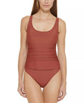 Ruched Mesh-Contrast One-Piece Swimsuit,  6