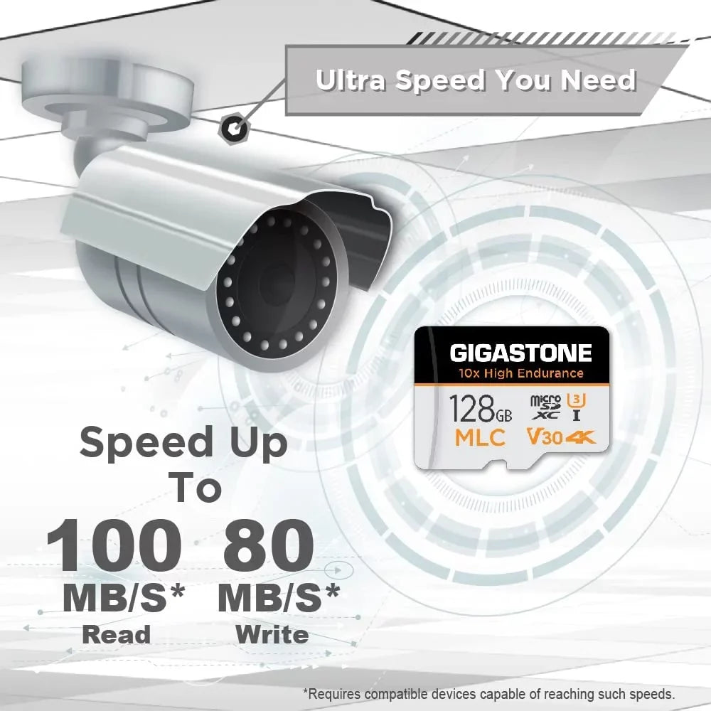 [10x High Endurance] Gigastone 128GB 2-Pack  Micro  Card, 4K Video Recording, Security Cam, Dash Cam, Surveillance Compatible 100MB/s,  , with Adapter