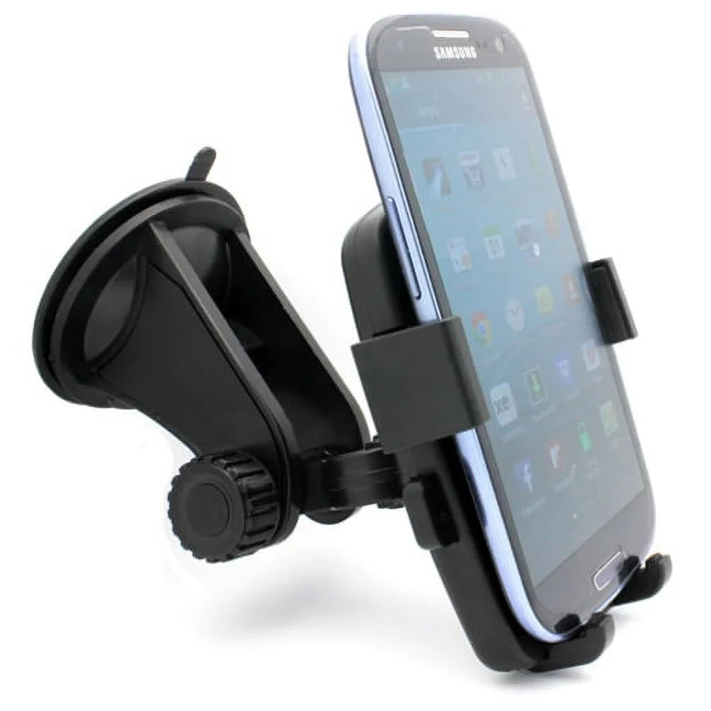 Easy Mount Rotating Car Windshield Phone Holder Cradle Stand Window Glass Dock Suction Black  for Samsung Galaxy Mega 2 Note 2 On5 Prevail  ,  Active, Mini Sport (-)  Active