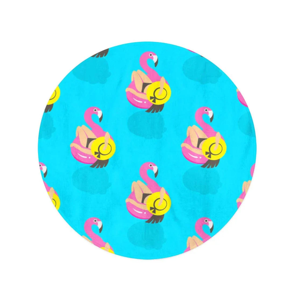60 inch Round Beach Towel Blanket Girls on Inflatable Pink Flamingo in Summer of Swims Travel Circle Circular Towels Mat Tapestry Beach Throw