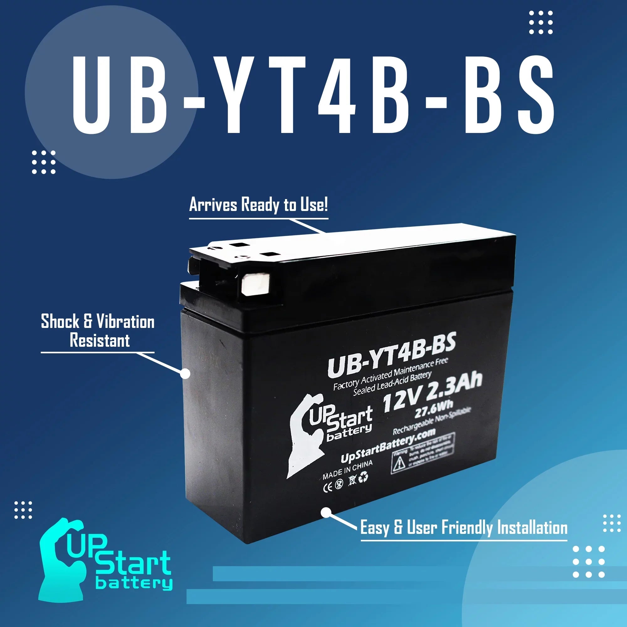 5-Pack UpStart Battery Replacement for 2012 Yamaha  () 400CC Factory Activated, Maintenance Free, Motorcycle Battery - 12V, 2.3Ah, --