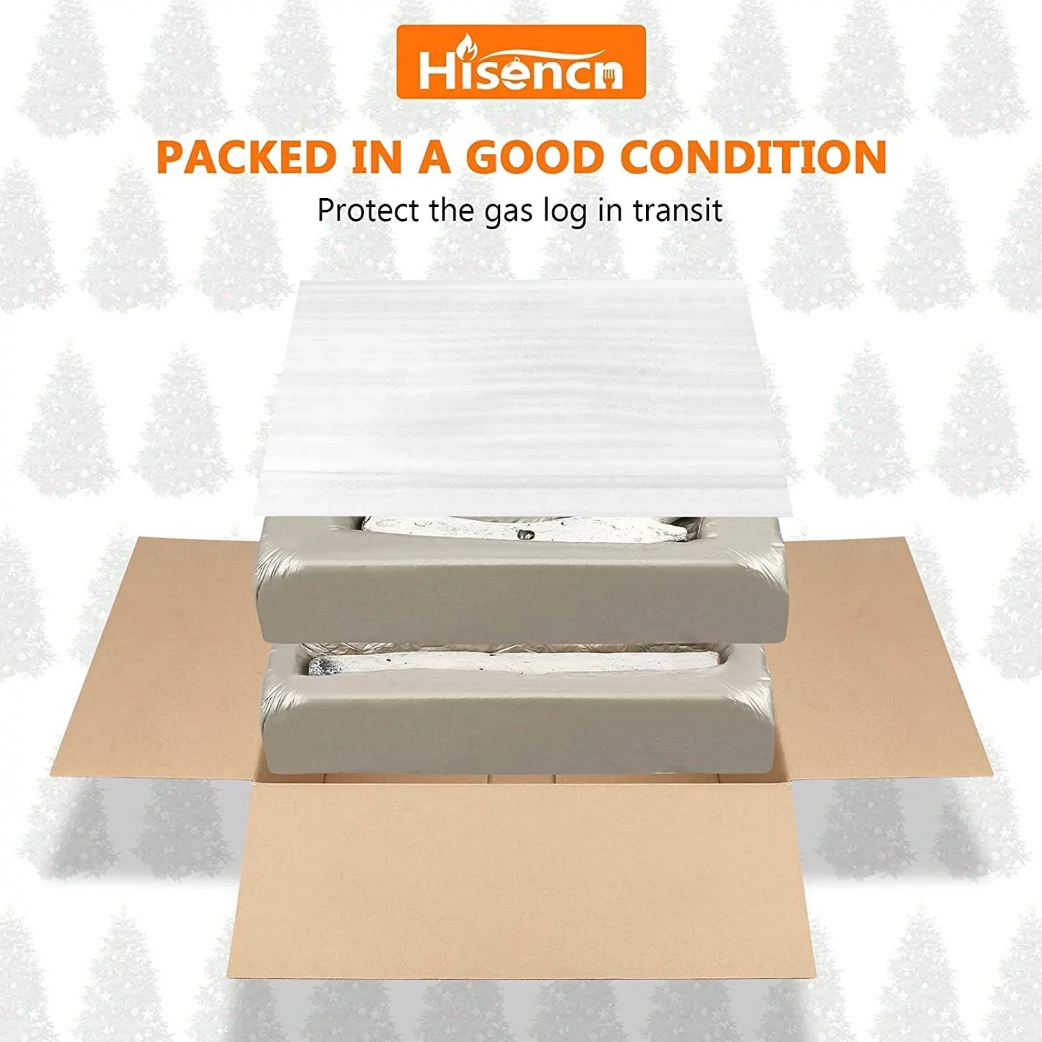 Hisencn Gas Fireplace Logs, 6 Pcs White Birch Ceramic Gas Logs for Gas Fireplace, Indoor Electric Gas Inserts, Propane, Vented, Gel, Ethanol, Indoor or Outdoor Fireplaces, Fireplace Decor