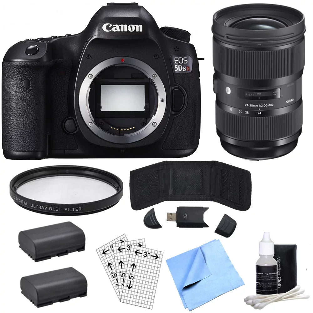 Canon  5DS  50.6MP Digital  Camera (Body Only) with Lens Power Bundle, Includes, Sigma 24-35mm Standard-Zoom Lens, Multicoated  Protective Filter & 2x - Batteries
