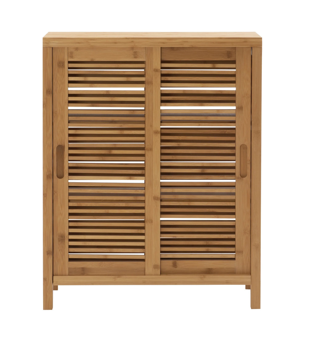 Linon Bracken 3 Shelf 2 Door Bathroom Storage Floor Cabinet, Bamboo