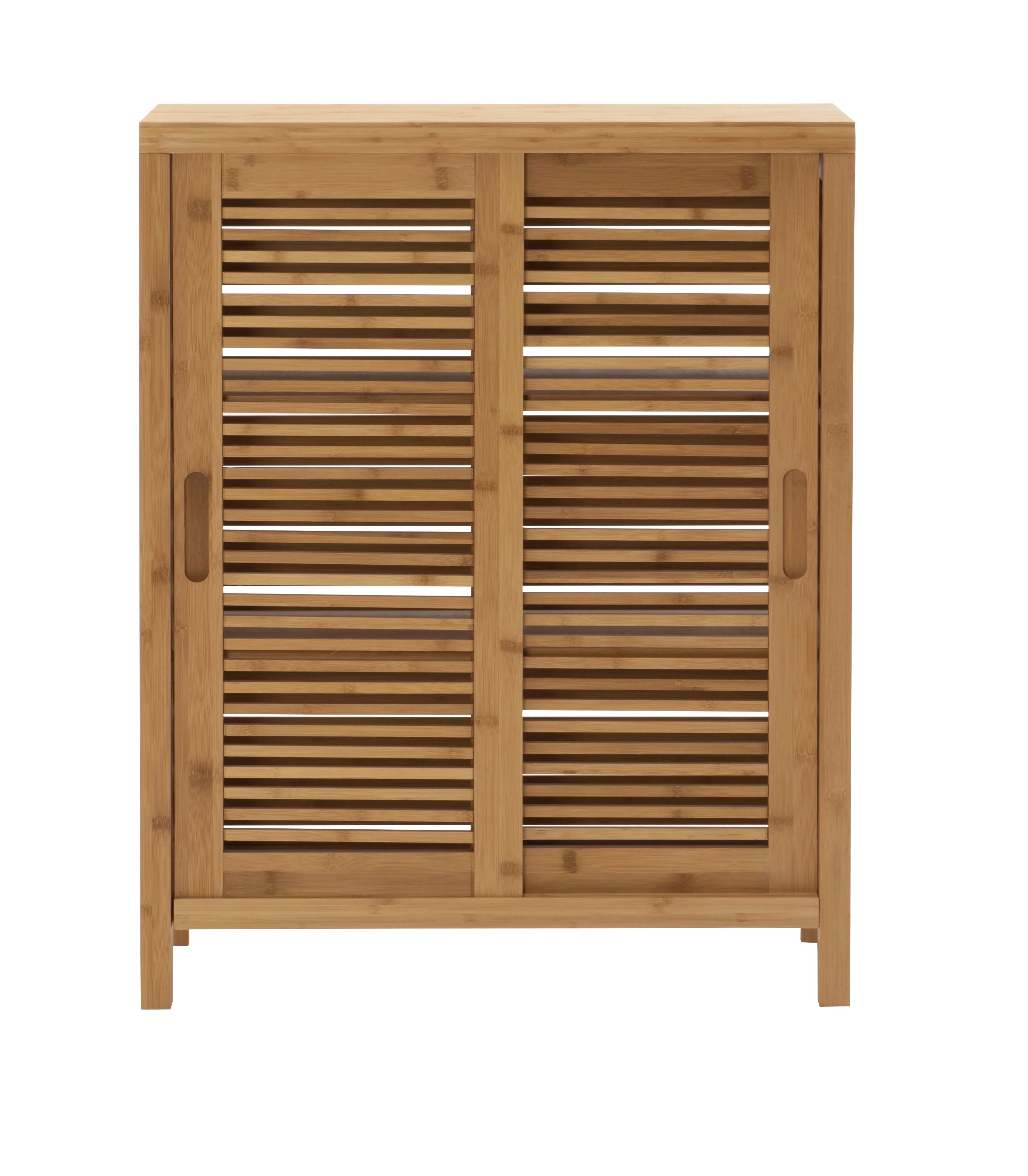 Linon Bracken 3 Shelf 2 Door Bathroom Storage Floor Cabinet, Bamboo