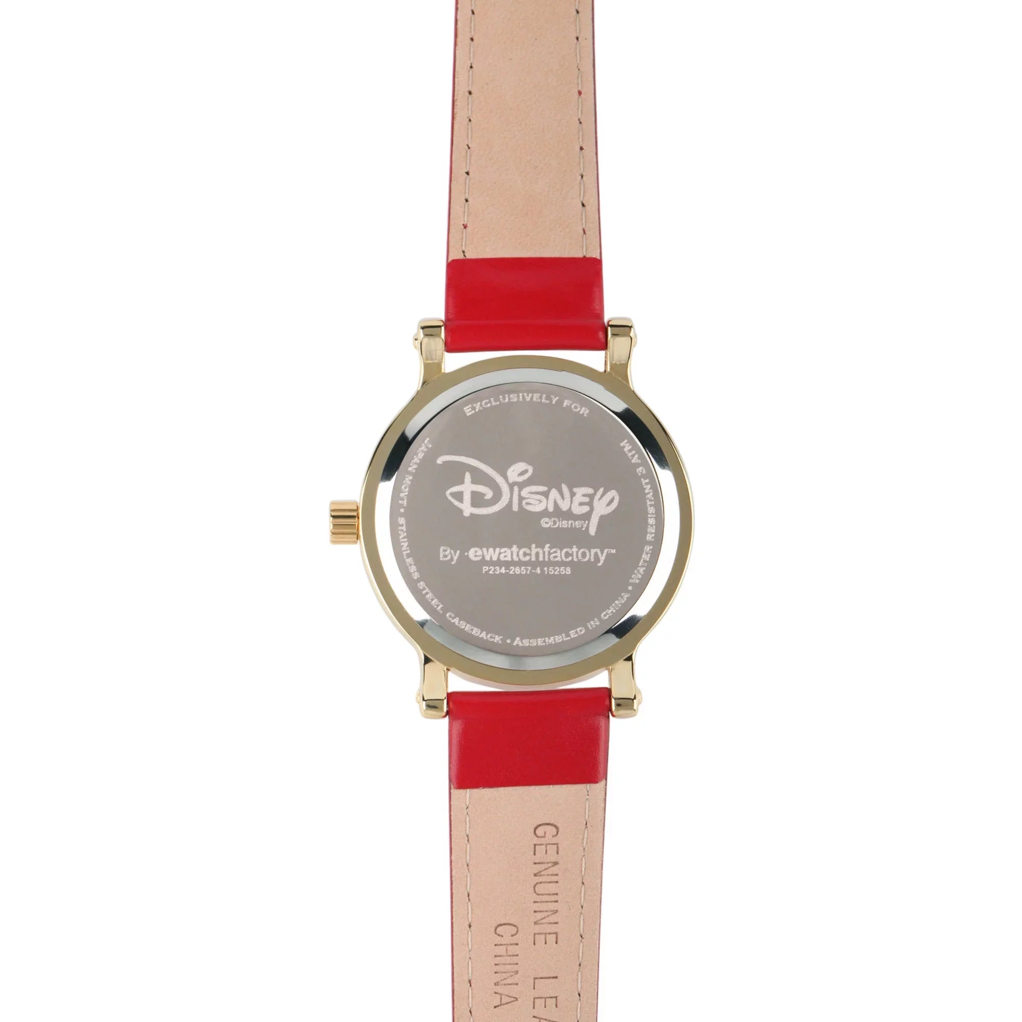 Articulating Classic Minnie Mouse Red Polka Dot Dress Women's Gold Vintage Alloy Watch, Red Leather Strap