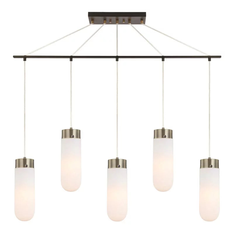 Woodbridge Lighting Tanner 42" 5-Light  Opal Bullet Chandelier in Bronze