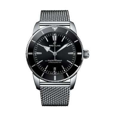 Breitling  Superocean Heritage  Black Dial Men's Stainless Steel Mesh Watch