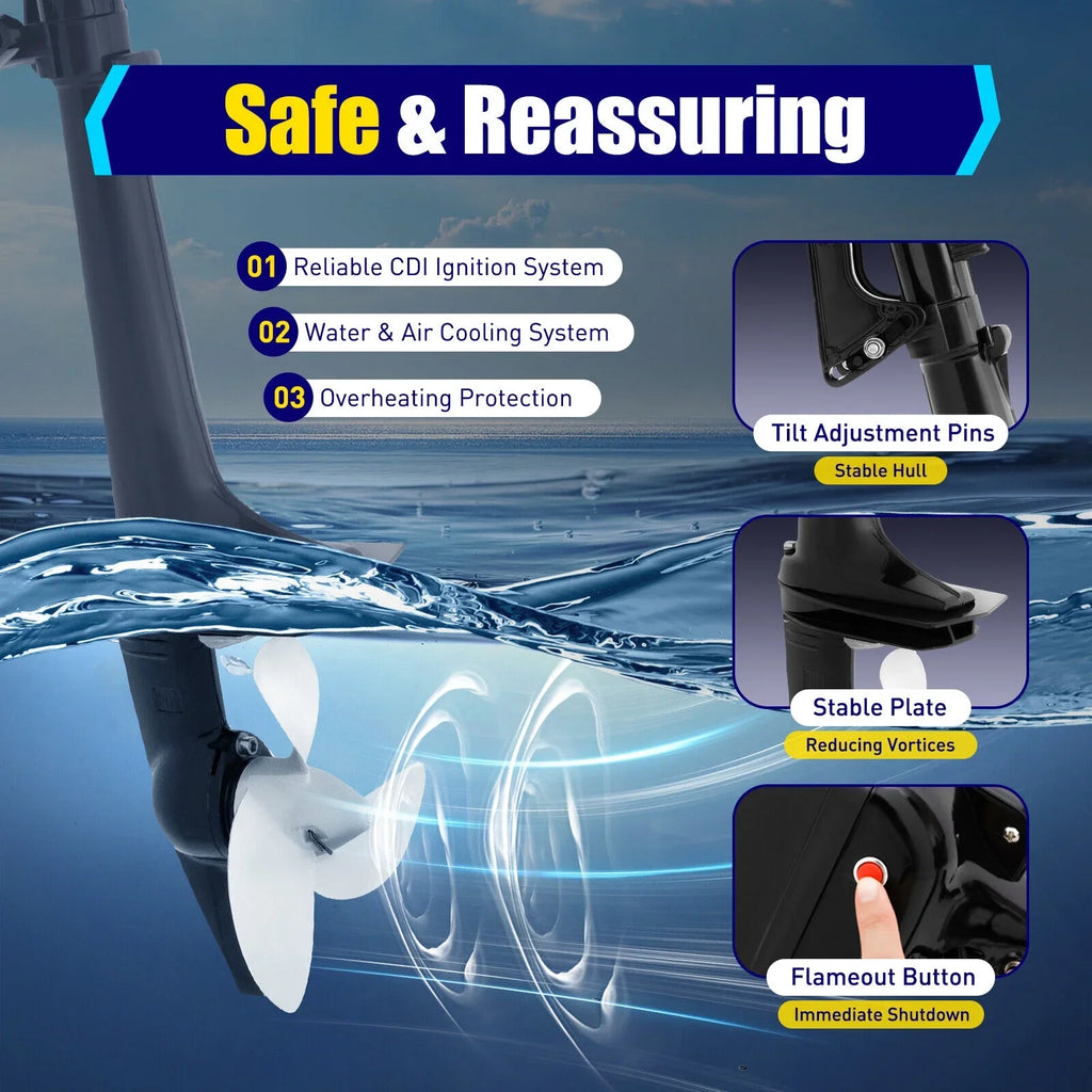 2 Stroke 3.6  Outboard Motor Fishing Boat Engine Water Cooling  Outboard Boat Motor 90cm/35.4in