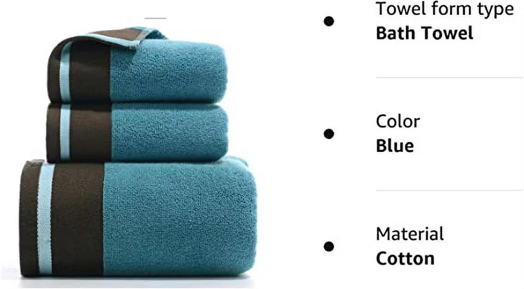 Nvzi 3 Piece Bath Towel Set, Combed Cotton Bath Towels Absorbent Bath Sheets Soft Shower Towels Bathroom Hand Towel Luxury Bath Towels Sets for Bathroom,Blue