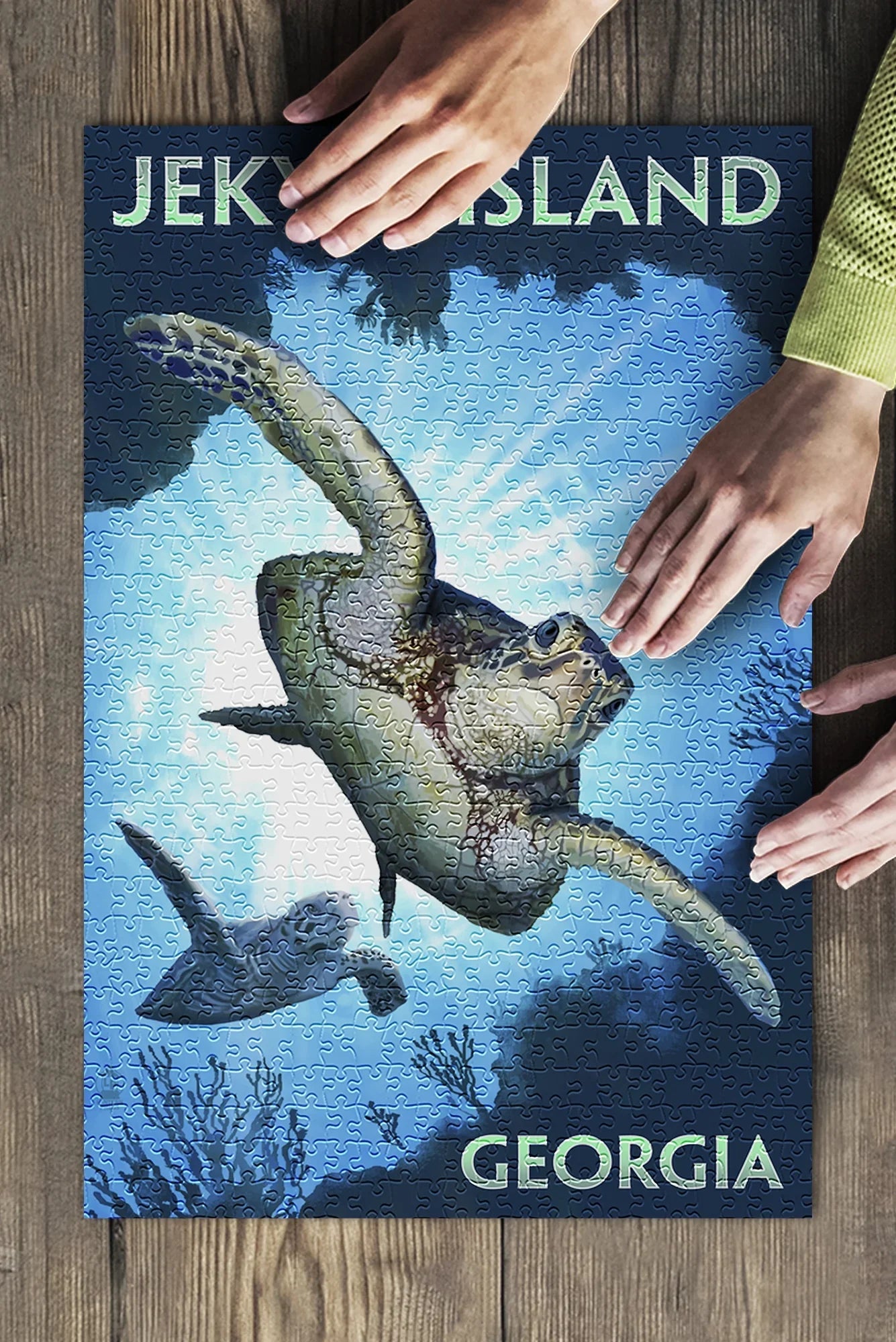 Jekyll Island, Georgia, Sea Turtle Diving (19x27 inches, Premium 500 Piece Jigsaw Puzzle for Adults and Family, Made in )