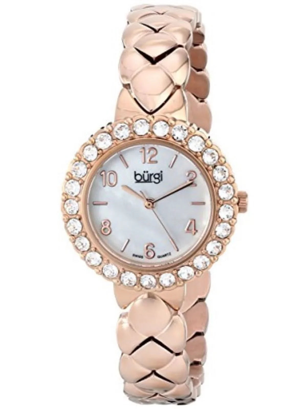 Women's  Crystal Accented Rose Gold Swiss Quartz Watch with White Mother of Pearl Dial and Rose Gold Bracelet