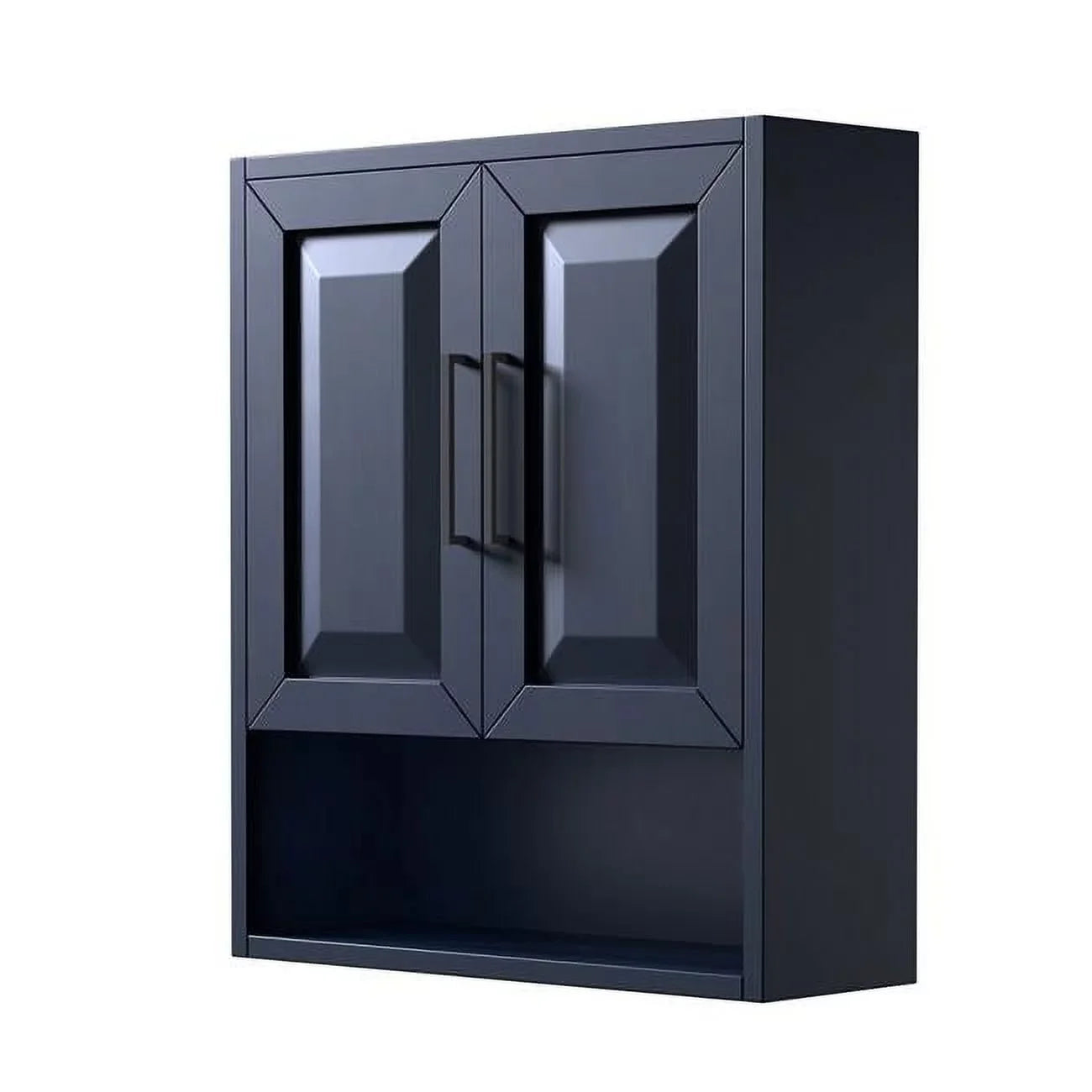 Wyndham Collection  Dark Blue Daria Over-the-Toilet Bathroom Wall-Mounted Storage Cabinet with Matte Black Trim