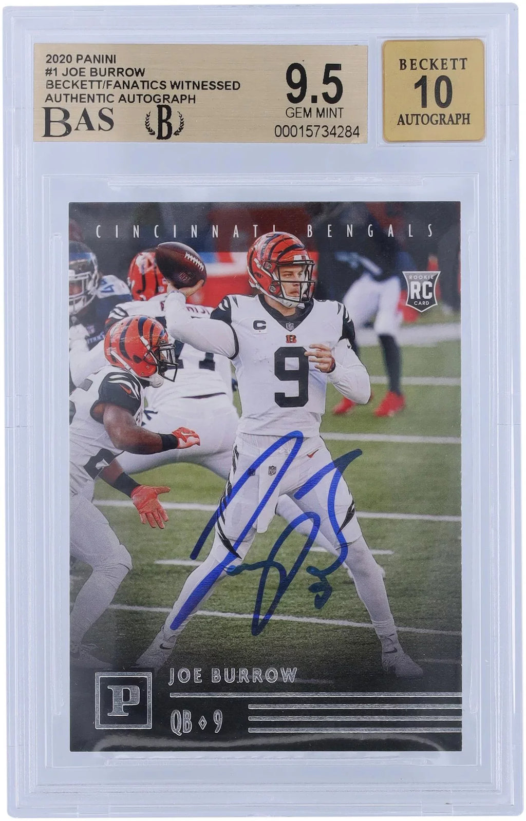 Joe Burrow Cincinnati Bengals Autographed 2020 Panini Chronicles #-1 Beckett Fanatics Witnessed Authenticated 9.5/10 Rookie Card - Fanatics Authentic Certified