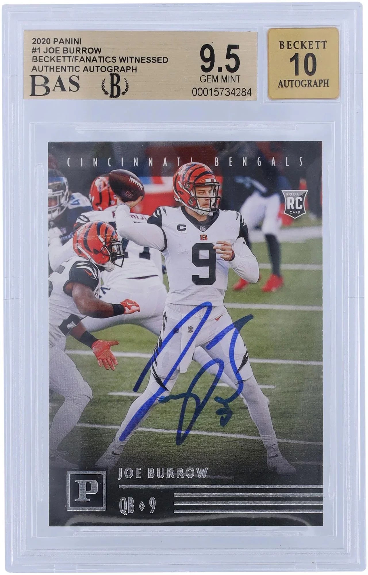 Joe Burrow Cincinnati Bengals Autographed 2020 Panini Chronicles #-1 Beckett Fanatics Witnessed Authenticated 9.5/10 Rookie Card - Fanatics Authentic Certified