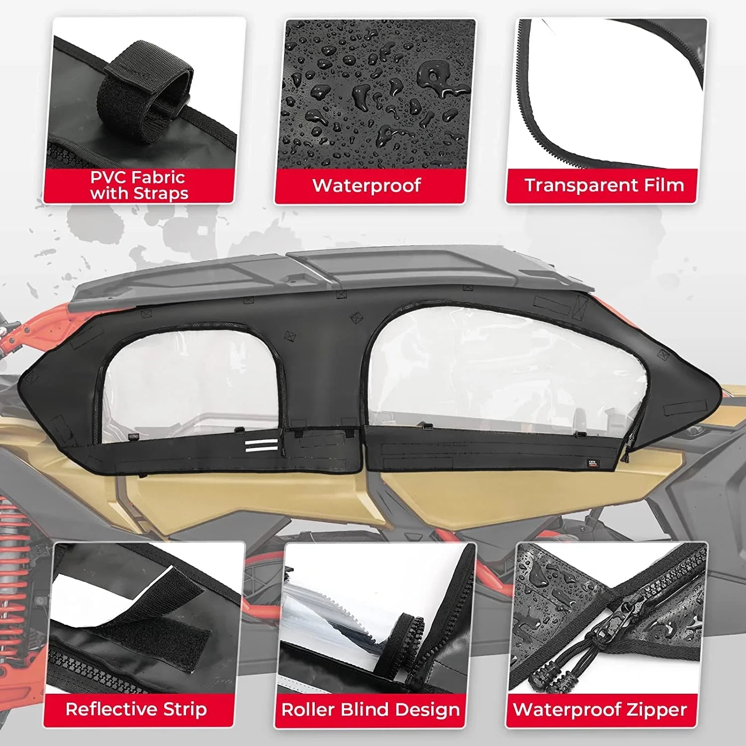 Kemimoto Soft Upper Door Set Kit,  Soft Cab Doors top Enclosure Compatible with 2017-2023 Can Am Maverick  Max 4 Seater Models