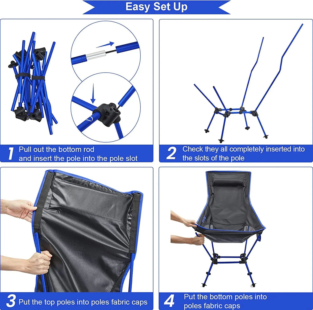 2Pack Lightweight Portable High Back Camp Chair, Folding Chair Lawn Chair Heavy Duty 330lbs with Headrest & Pocket for Outdoor Camp Travel Beach Travel Hiking