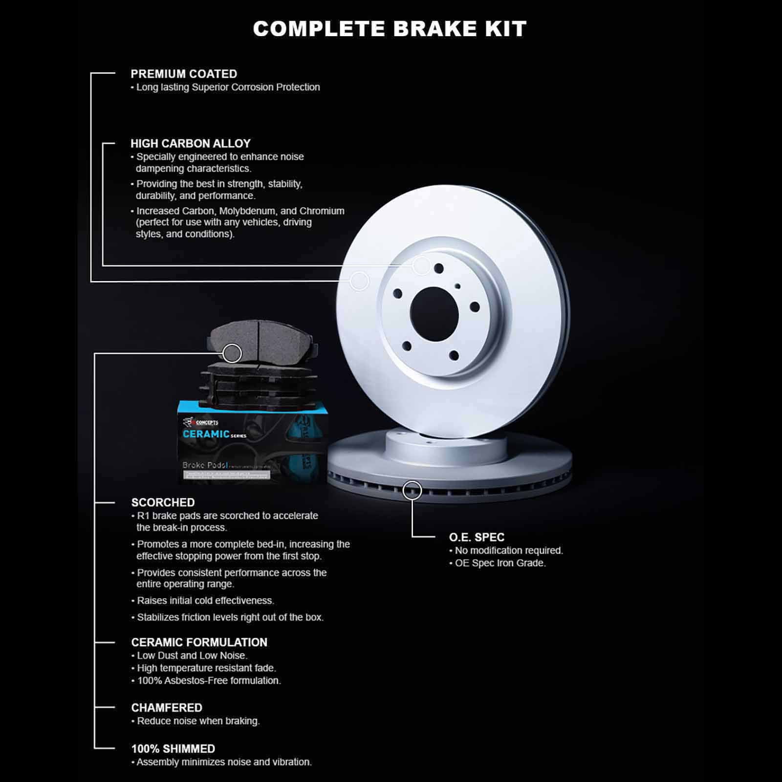 Concepts Wdwh2 59054  Concepts Brake Rotor Carbon Coated With Ceramic Pads Fits select: 2002-2003