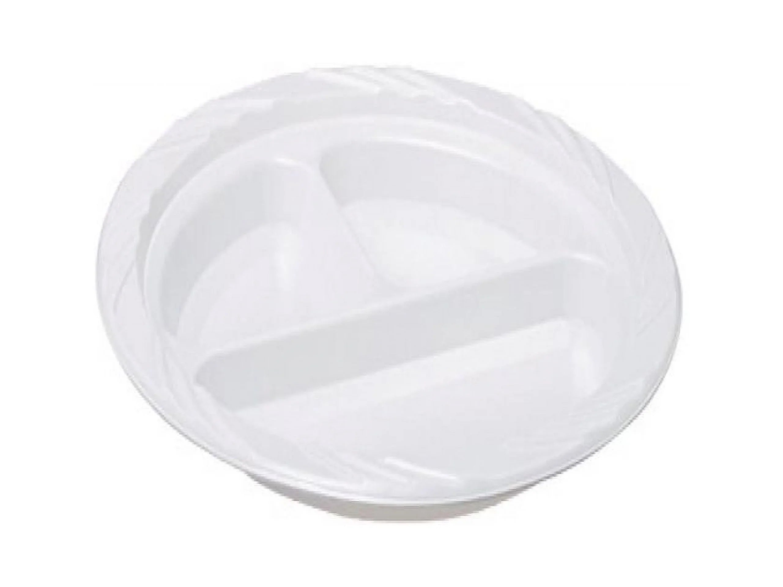 Genuine Joe 3-section Round Plastic Plates, 9", 125 Pack,