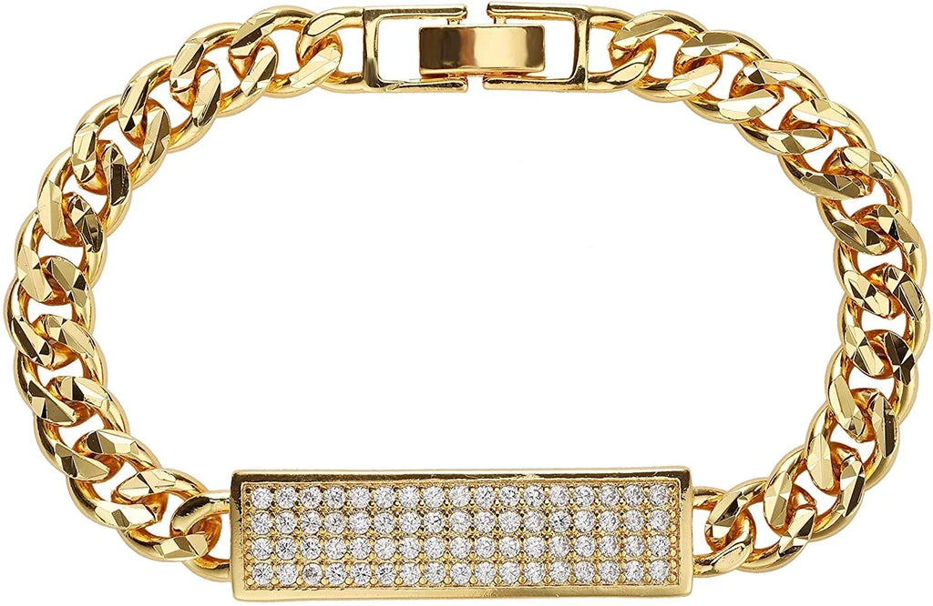 Giorgio Bergamo Gold Plated Trendy Cuban, Curb Link Micro Pave Cubic Zirconia  Bracelet