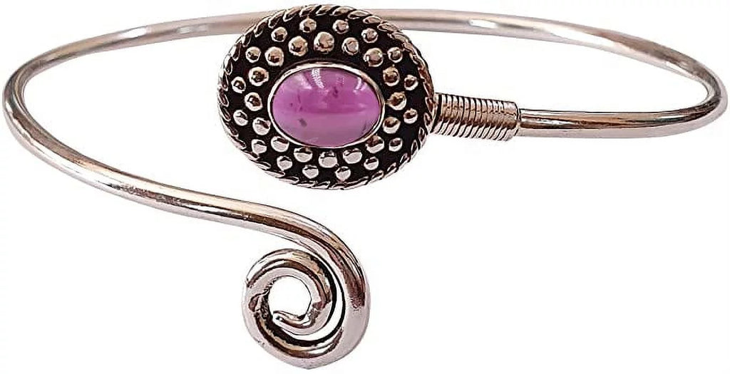 Handmade Cuff Bracelet For Women, Bohemian Tribal Design Silver Plated Natural Real Red Garnet Gemstone Modern Designer Fashion Bracelet, Party Boho Jewelry