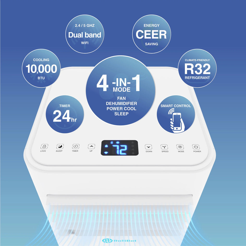 Rollicool 10,000  Portable Air Conditioner Alexa & Wi-Fi Enabled Quiet Portable  & Dehumidifier Covers Rooms up to 450 Sq ft