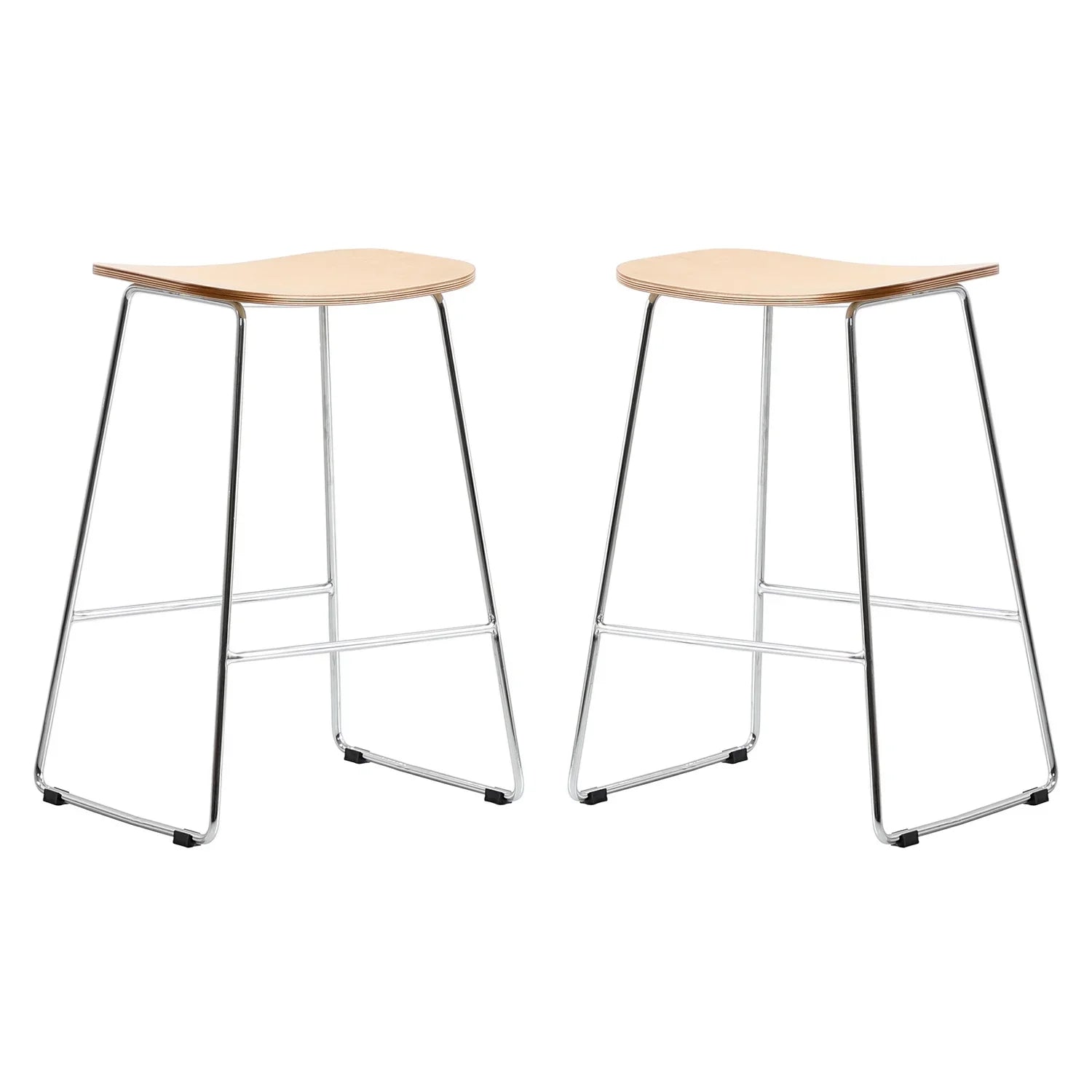HomeStock Eclectic Elegance Modern Wood Counter Stool With Chrome FrameSet of 2