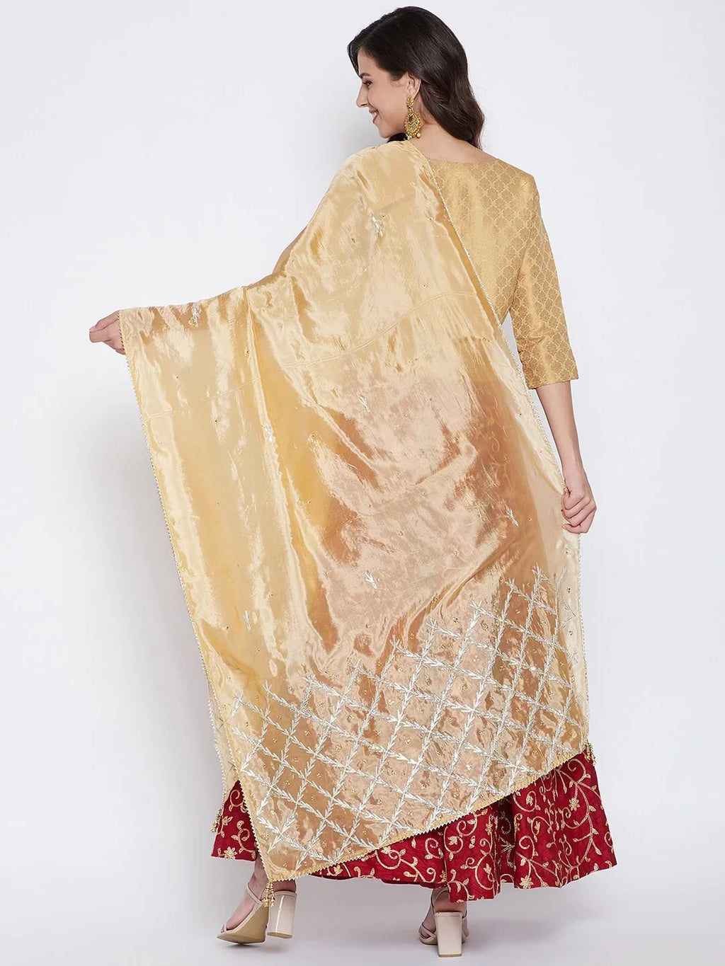 eloria Woman's Indian Ethnic Chunni, Silk blend Embroidered Golden Dupatta, Stole, Scarf Shawl Wrap