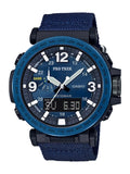 Casio Men's Pro Trek Solar Powered Triple Sensor Watch, Blue Nylon Strap