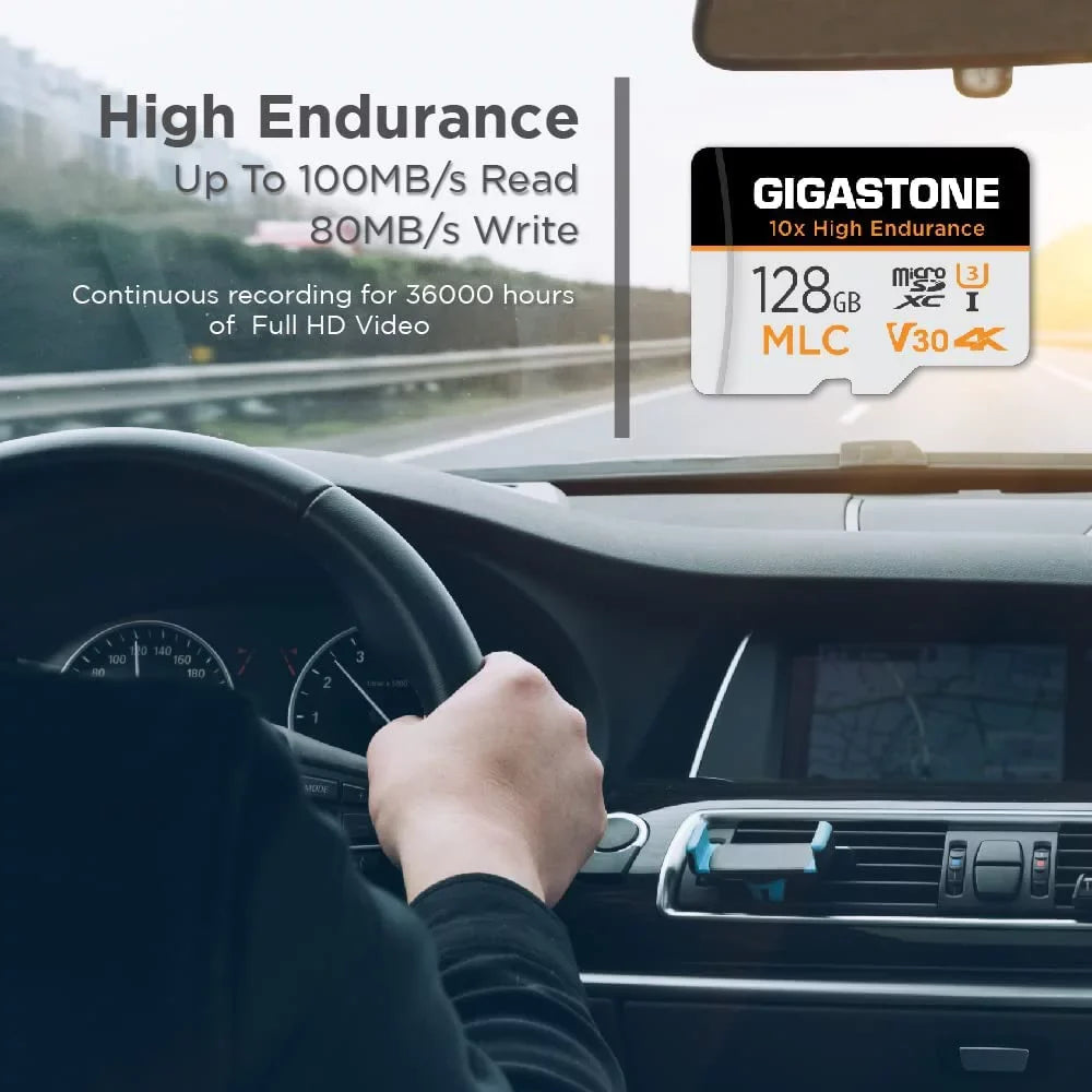 [10x High Endurance] Gigastone 128GB 2-Pack  Micro  Card, 4K Video Recording, Security Cam, Dash Cam, Surveillance Compatible 100MB/s,  , with Adapter