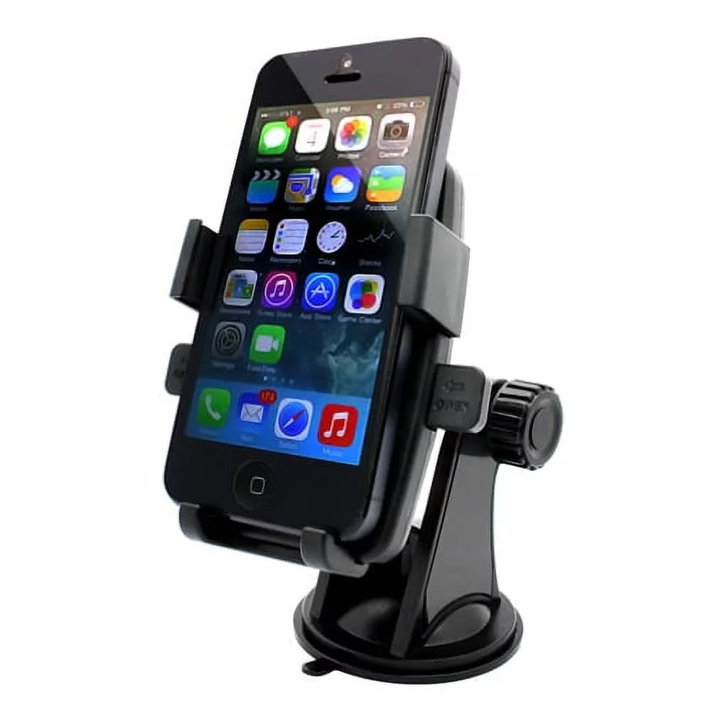 Easy Mount Rotating Car Windshield Phone Holder Cradle Stand Window Glass Dock Suction Black  for Samsung Galaxy Mega 2 Note 2 On5 Prevail  ,  Active, Mini Sport (-)  Active