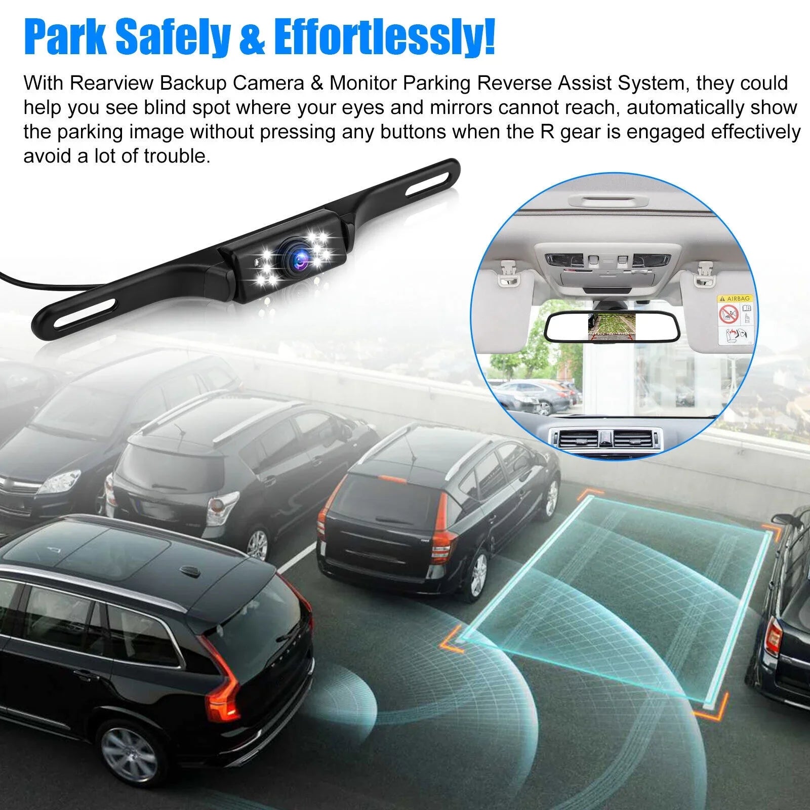 Car Backup Camera Rear View Parking System Night Vision + 5" Mirror Monitor Kit