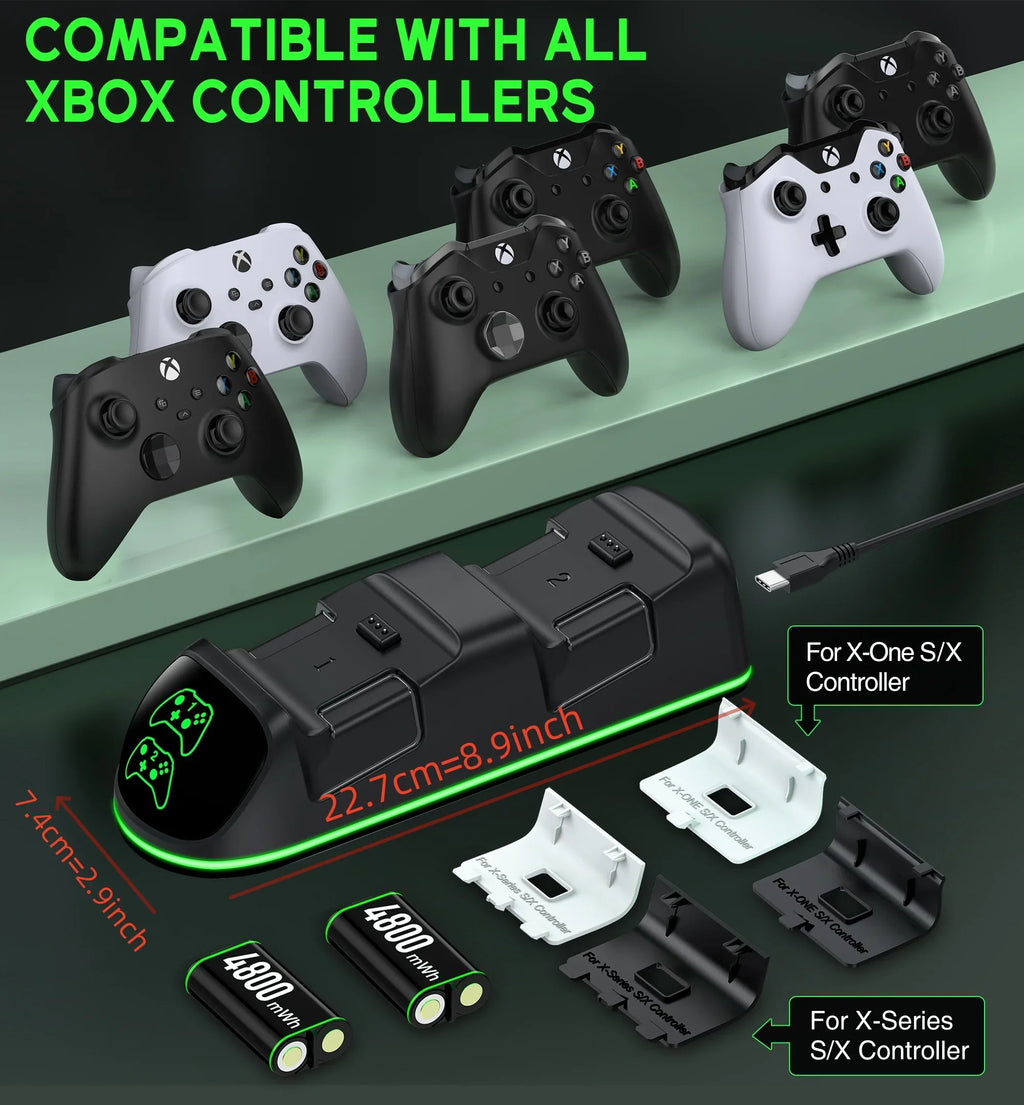 DinoFire Xbox Controller Charging Station with 2x4800mWh Rechargeable Battery Packs, Xbox Series  Controller Charger for Xbox Series |/Xbox one/Elite