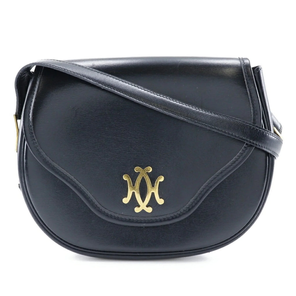 Pre-Owned Hermes  Double  Shoulder Bag Vintage Calf Made in France 1983 Black/Gold Hardware 〇M Crossbody Snap Button Ladies (Fair)