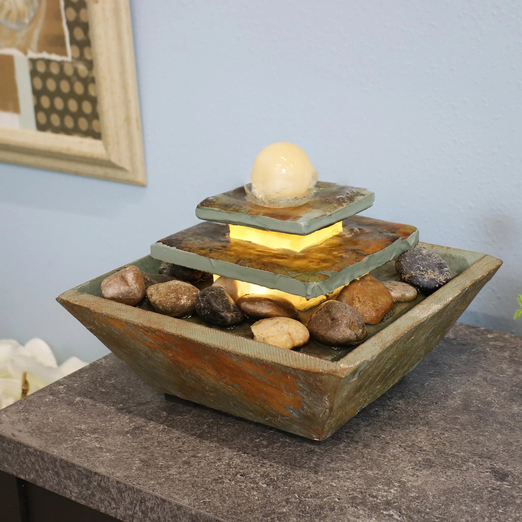 Sunnydaze Ascending Slate Tabletop Fountain with  Light - 8"