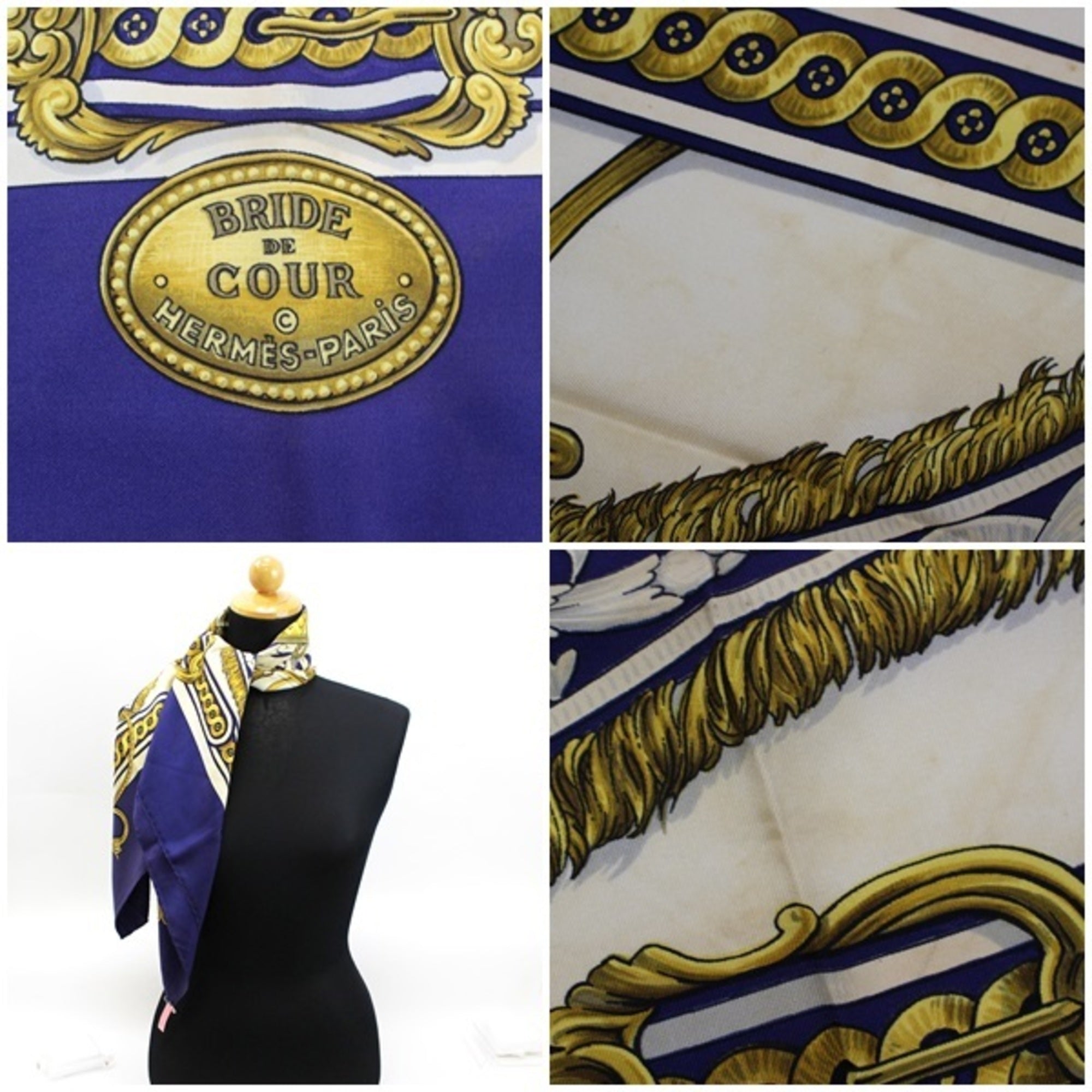 Pre-Owned Hermes Scarf Muffler Carre 90    Navy  Ladies (Fair)