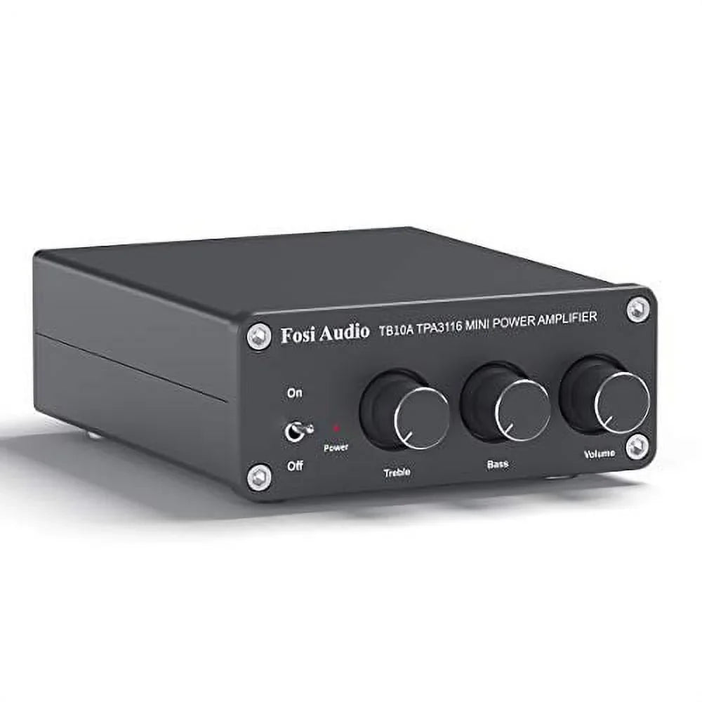 2 Channel Stereo Audio Amplifier Receiver Mini Hi-Fi Class  Integrated Amp 2.0CH for Home Speakers 100W x 2 with Bass and Treble Control (with Power Supply) - Fosi Audio