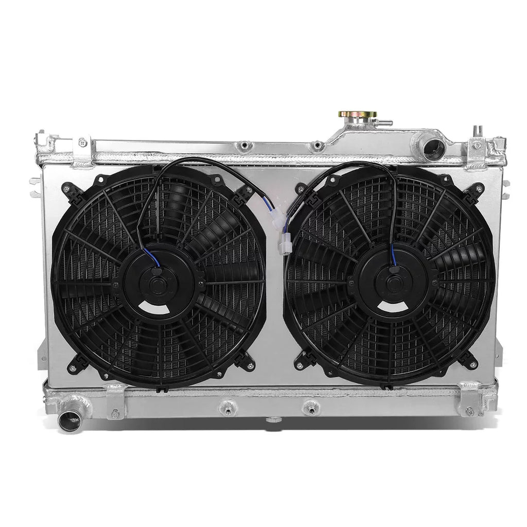 Motoring +--2 For 1990 to 1998 Mazda Miata -5 Aluminum Dual Core 2-Row Bolt-on Cooling Radiator / Fan Shroud - 1st gen