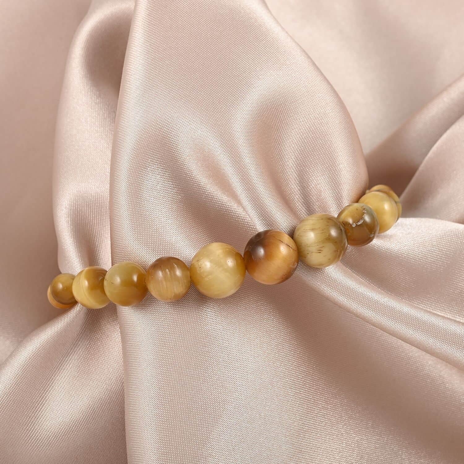Shop  Tiger's Eye Round Stainless Steel Rhodium Plated Beaded Bracelet for Women Ct 59.04 Mothers Day Gifts for Mom
