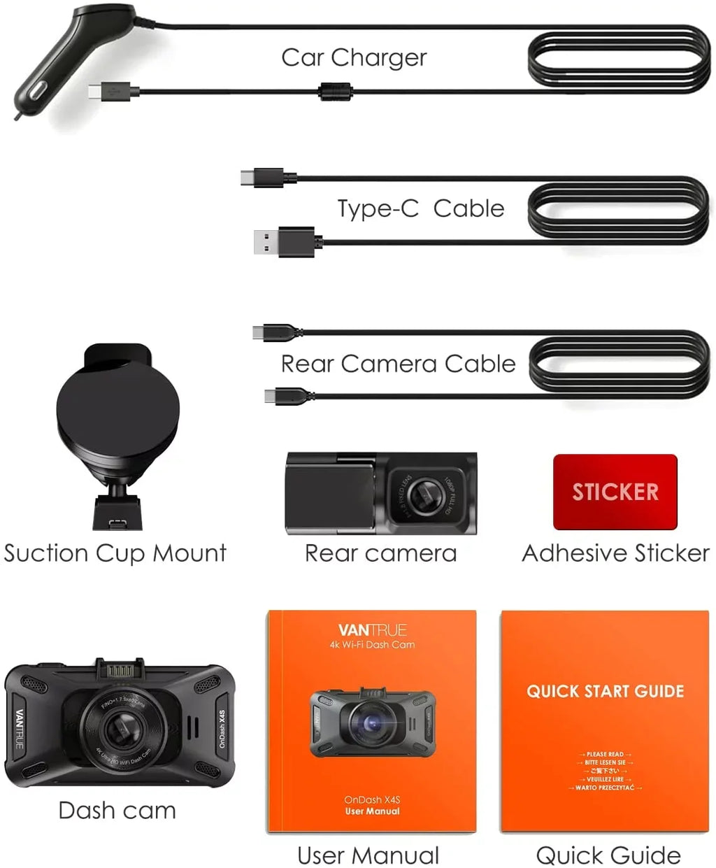 Vantrue  4K +1080P WiFi Dual WiFi Dash Cam Front and Rear with Night Vision, Wireless Car Camera Built in Super Capacitor,  for Backup camera, , 24Hs Parking Mode, -sensor ( Duo)
