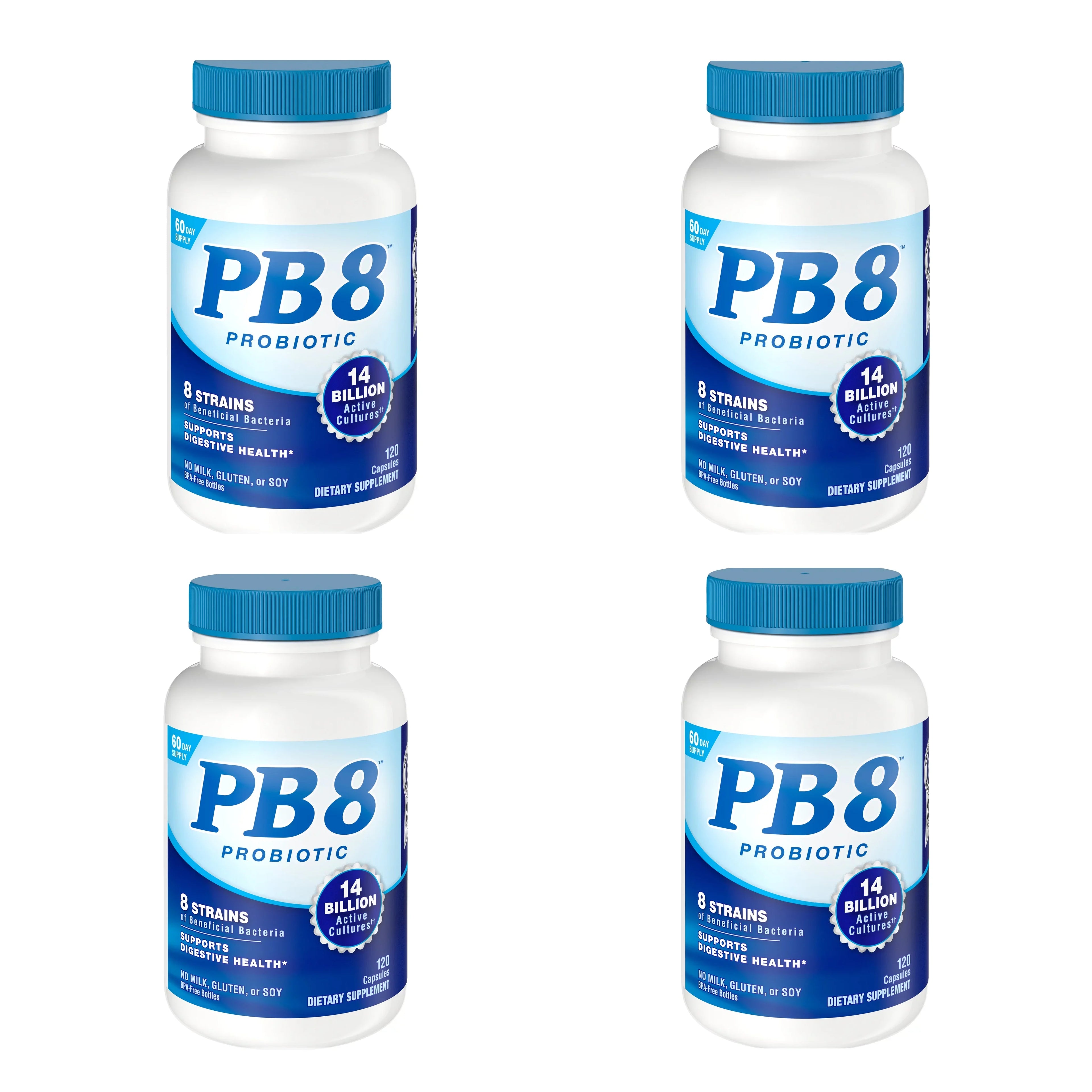 4 Pack  8 Pro-Biotic Acidophilus, 120 capsules each