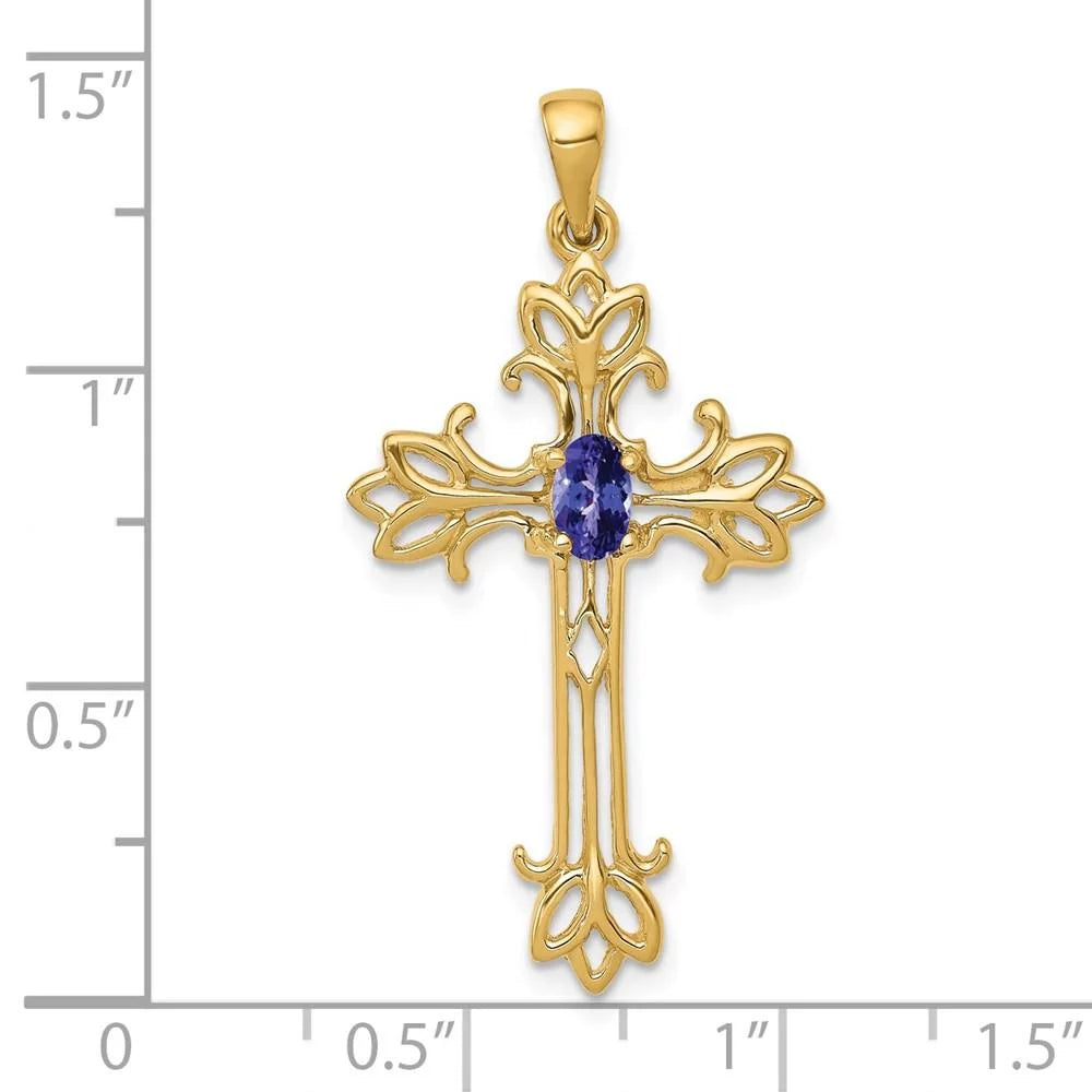 14k 5x3mm Oval Tanzanite cross Pendant