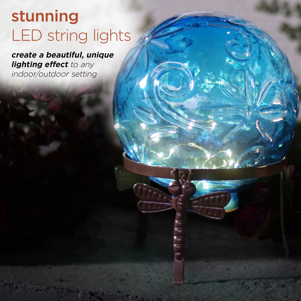 Alpine Corporation 10"  x 10"  x 13"  Embossed Glass Light-up Gazing Globe, Blue